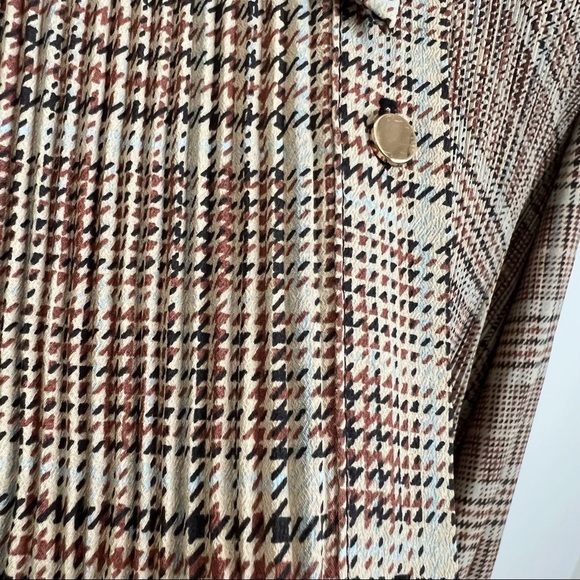 Zara Long Sleeve Plaid Houndstooth Academia Style Tie Neck Blouse - Picture 7 of 7